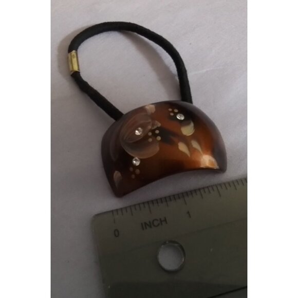 Vintage Brown Floral Hair Tie with Rhinestone Accents, Elastic Hair Band - Picture 2 of 2